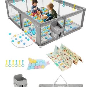 Gray Kids Playpen with Balls and Accessories